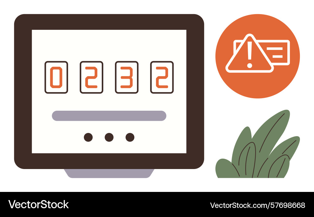 Countdown timer on screen with error warning sign Countdown timer on screen with error warning sign vector image
