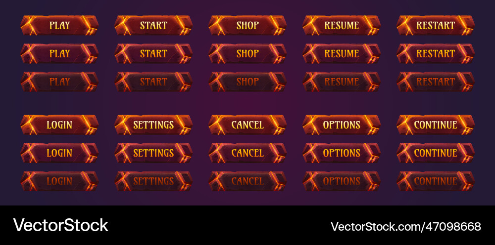 Fantasy lava game button ui interface set Fantasy lava game button ui interface set vector image