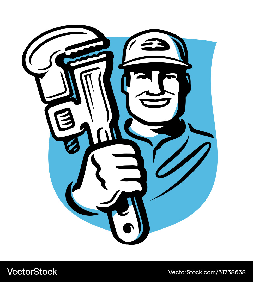 Plumber construction worker holding a wrench Plumber construction worker holding a wrench vector image