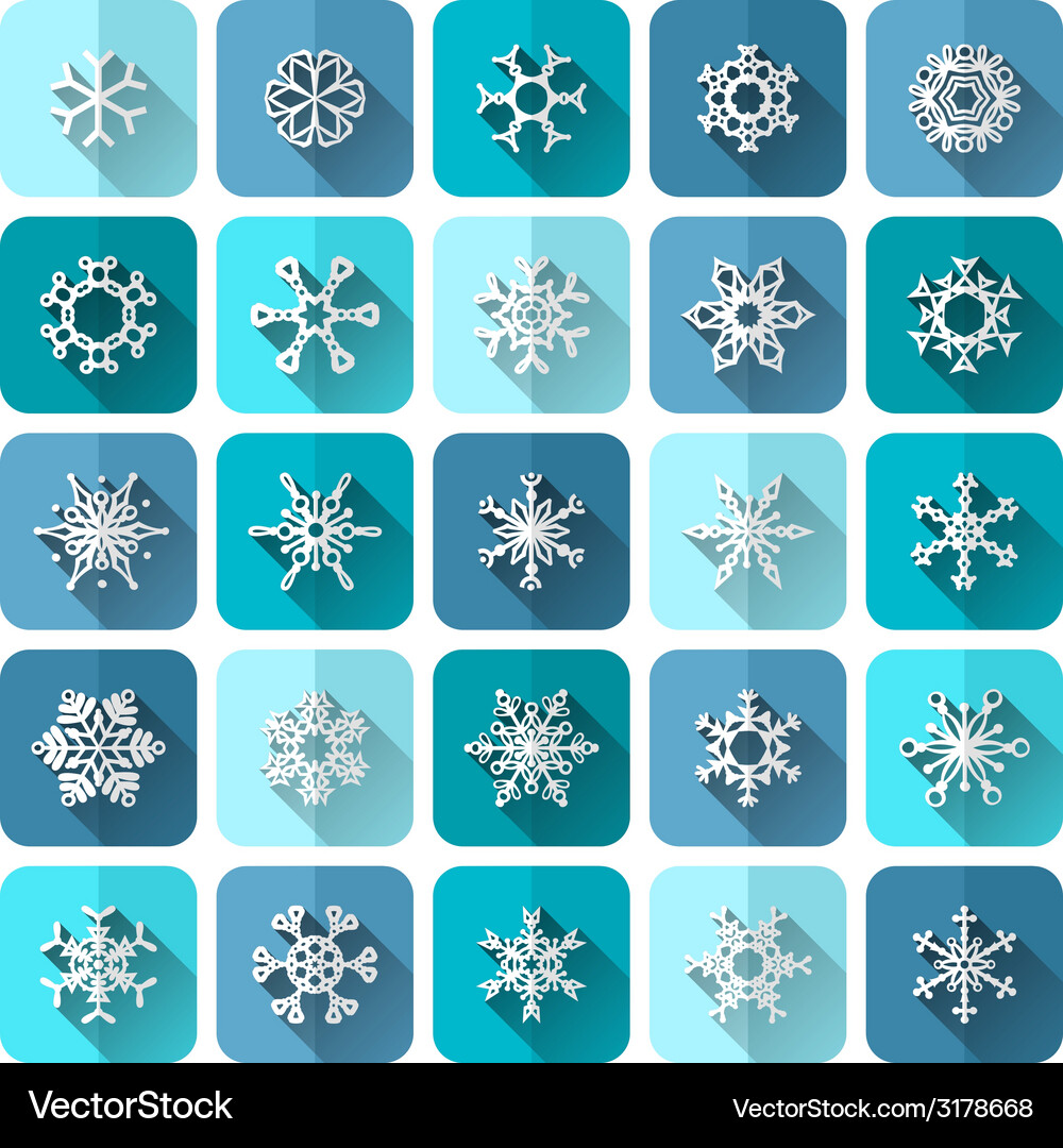 Set of square snowflake icons with long flat Vector Image