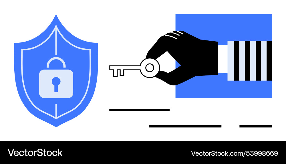 Digital security key with shield lock and hand Digital security key with shield lock and hand vector image