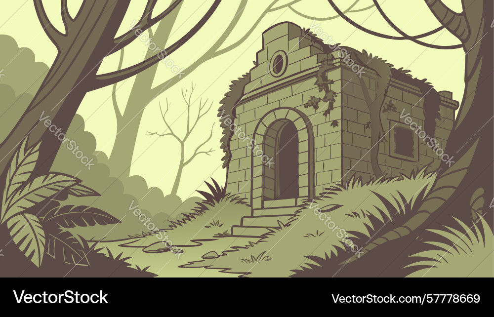Overgrown ancient structure in forest mystical Vector Image