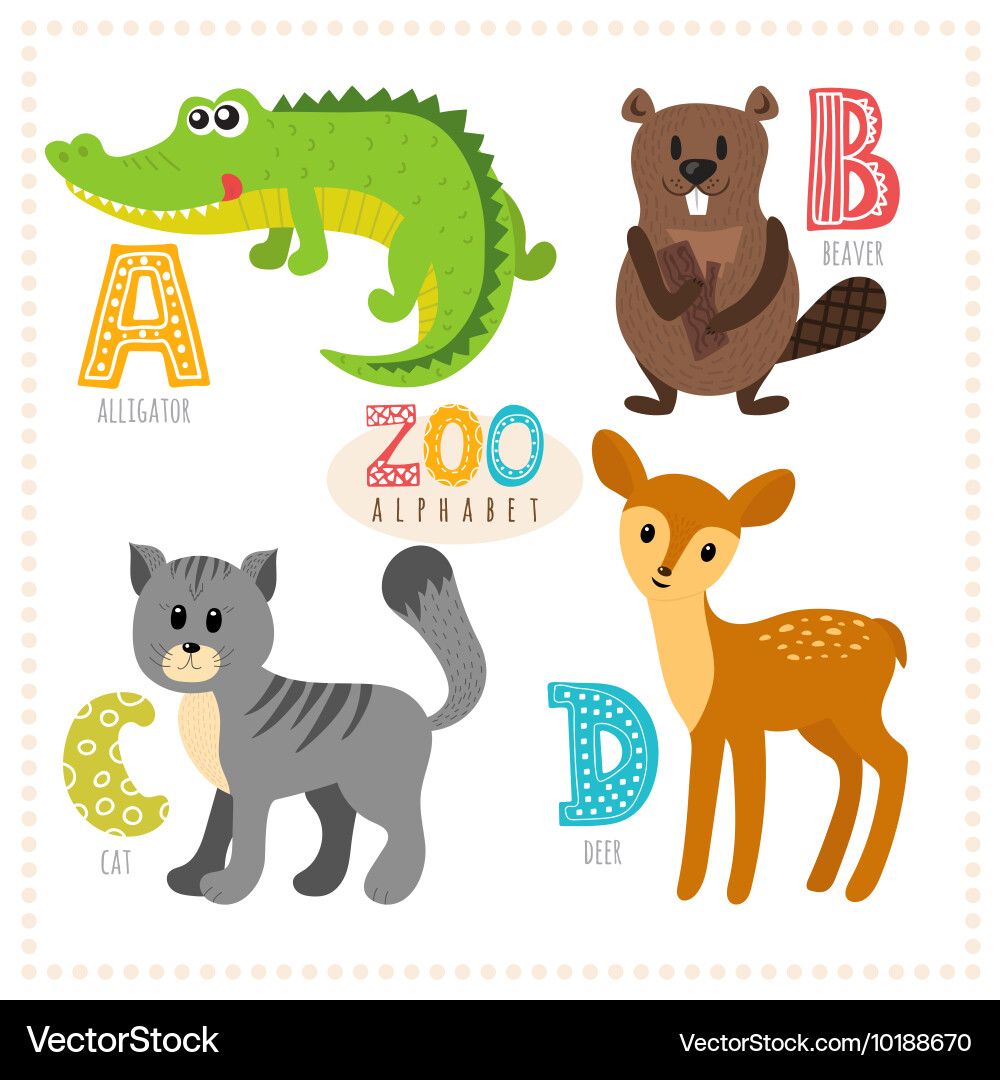 Cartoon Zoo Animals Alphabet Set Vector Image