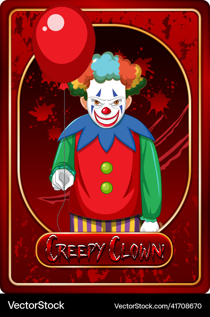 Creepy clown character game card template Creepy clown character game card template vector image