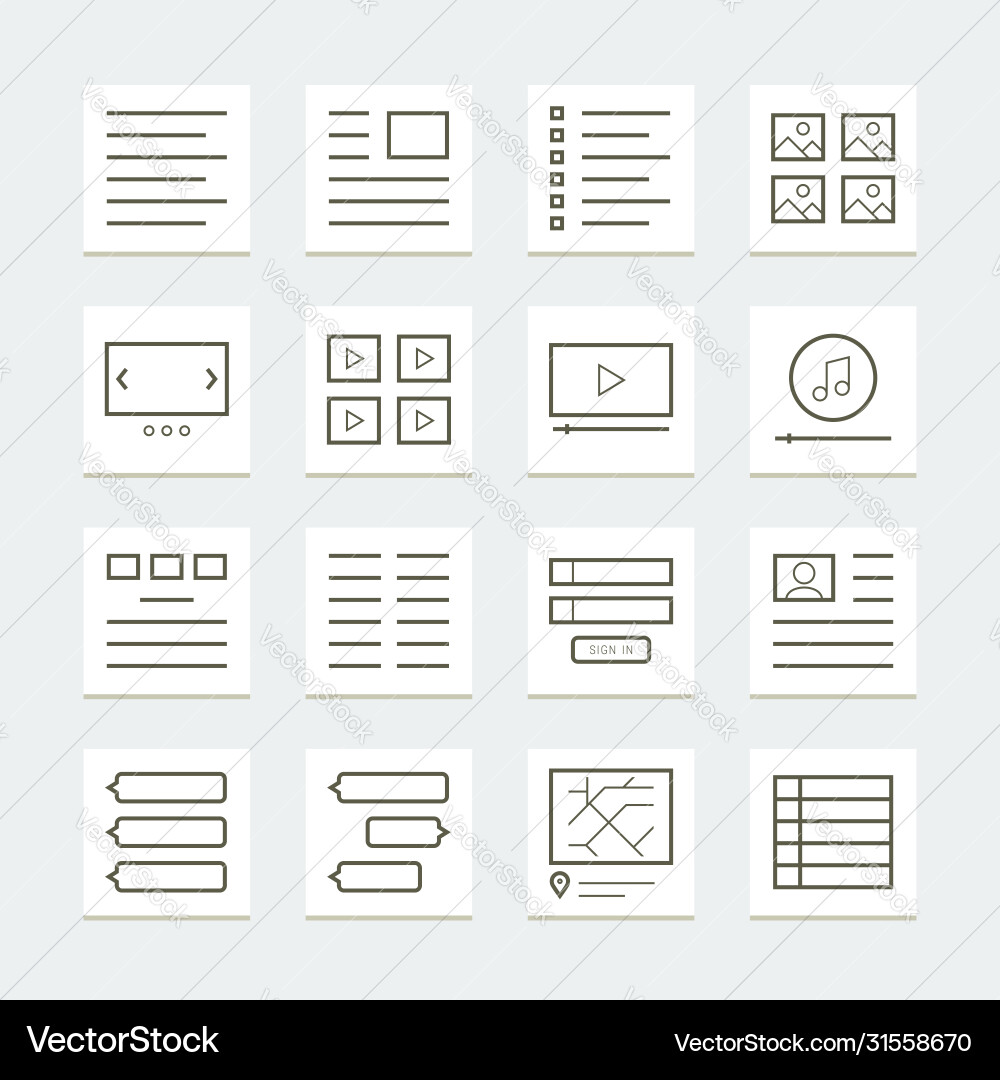 Thin Line Website Elements vector image