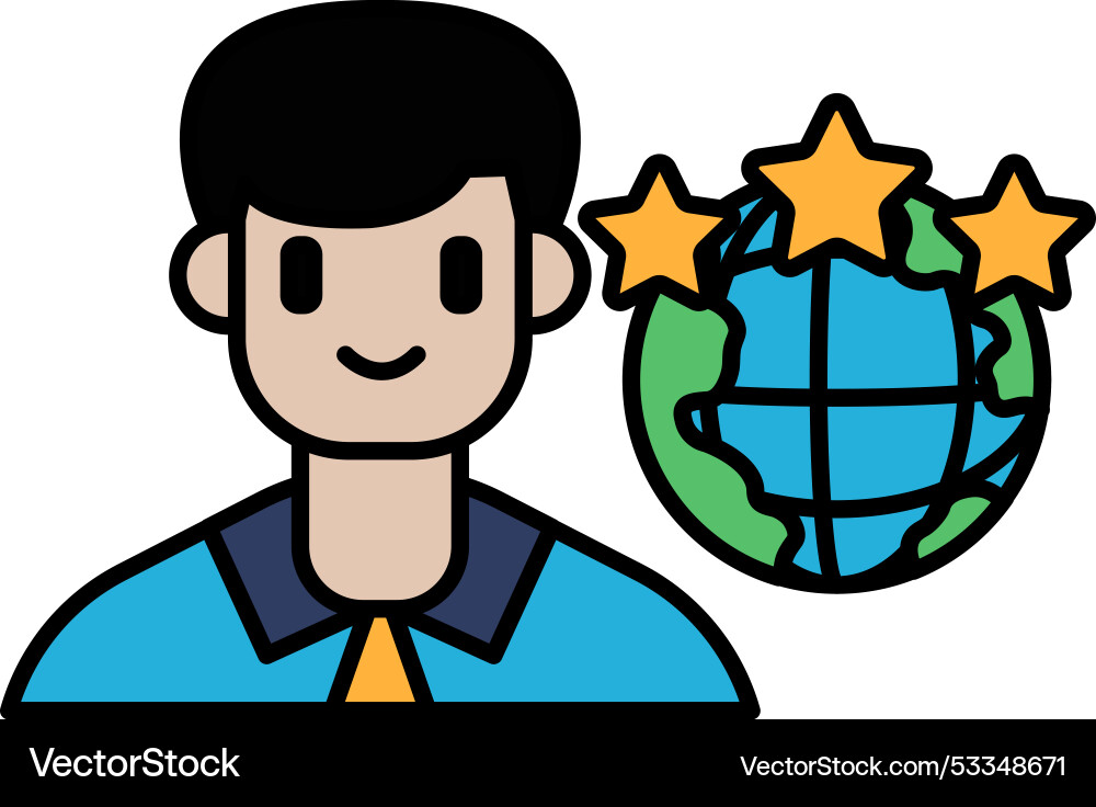 A man is smiling and standing in front of globe A man is smiling and standing in front of globe vector image
