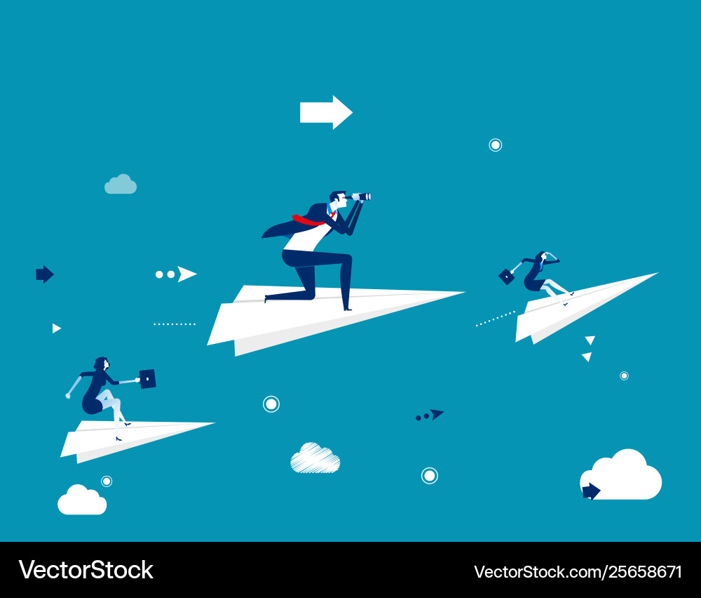 Business team flying on paper plane Business team flying on paper plane vector image