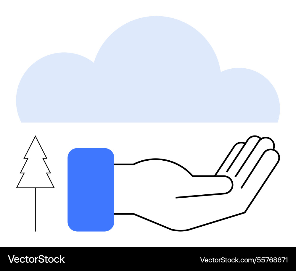 Hand gesturing under a cloud with tree Hand gesturing under a cloud with tree Vector Image