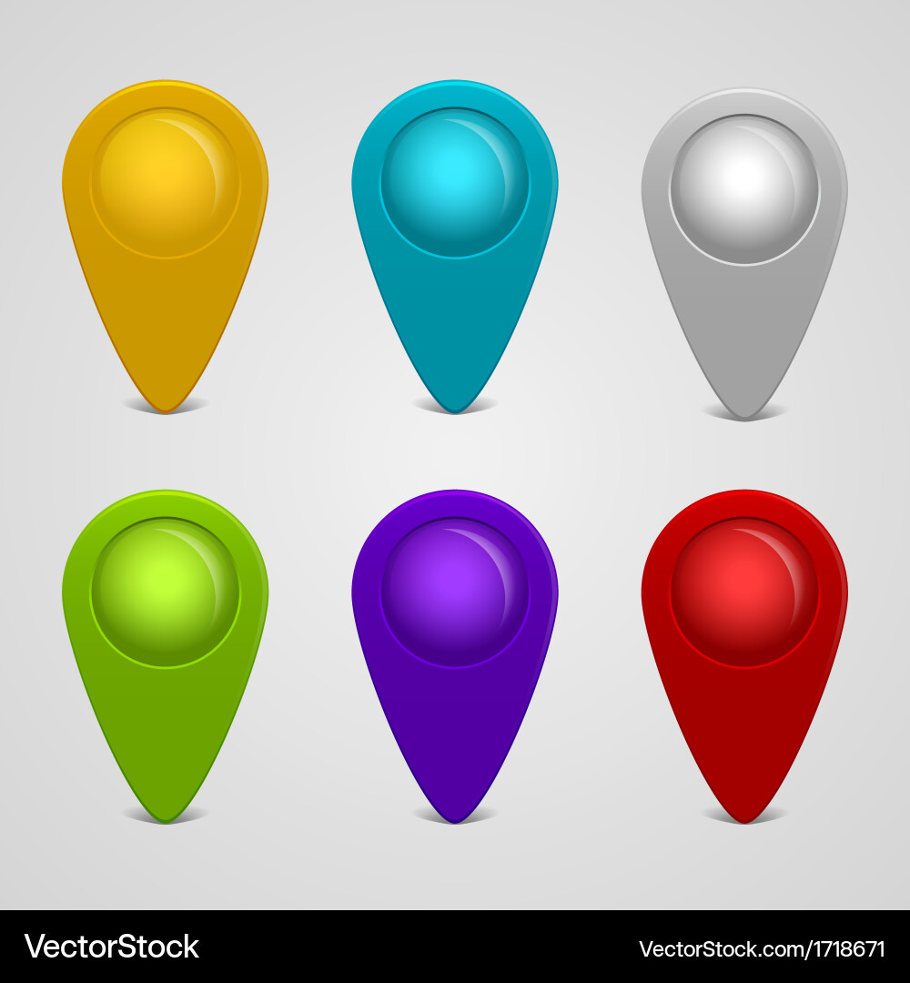 Set of round glossy map pointers vector image