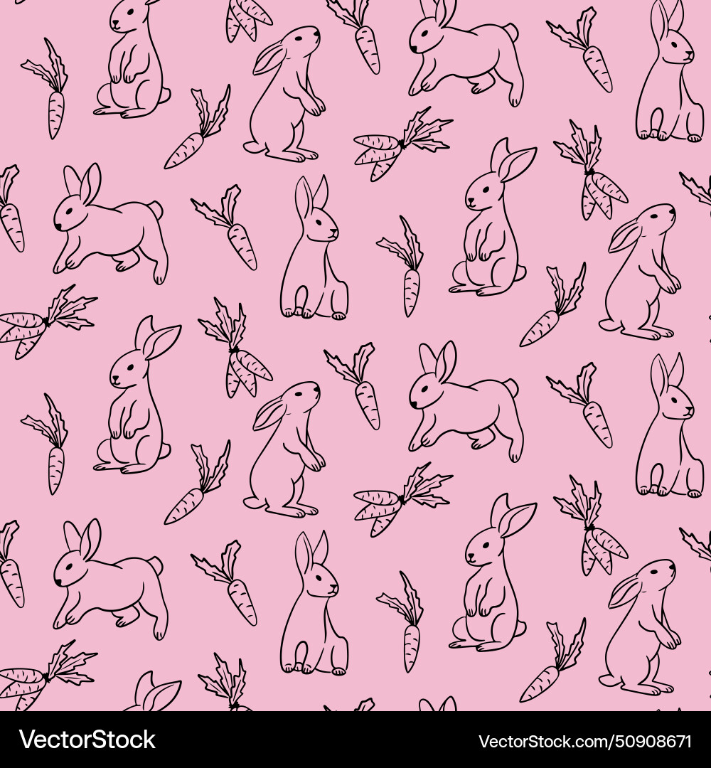 Spring seamless pattern with outline bunnies Vector Image