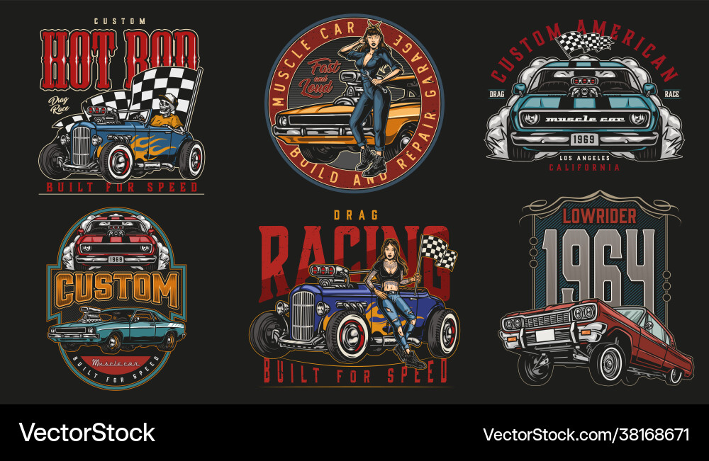 Vintage custom cars labels Vector Image