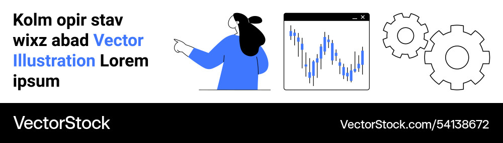 Female figure pointing at data chart with text Female figure pointing at data chart with text Vector Image