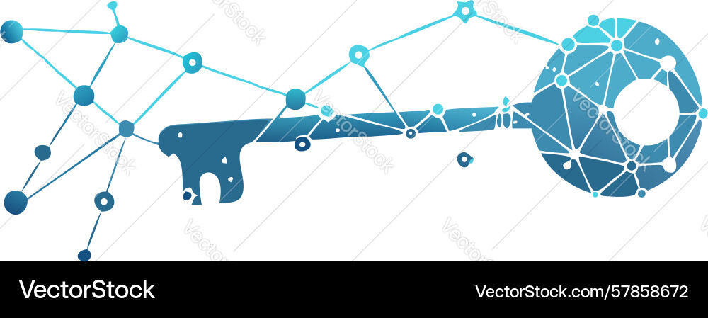 Futuristic key with interconnected grid pattern vector image