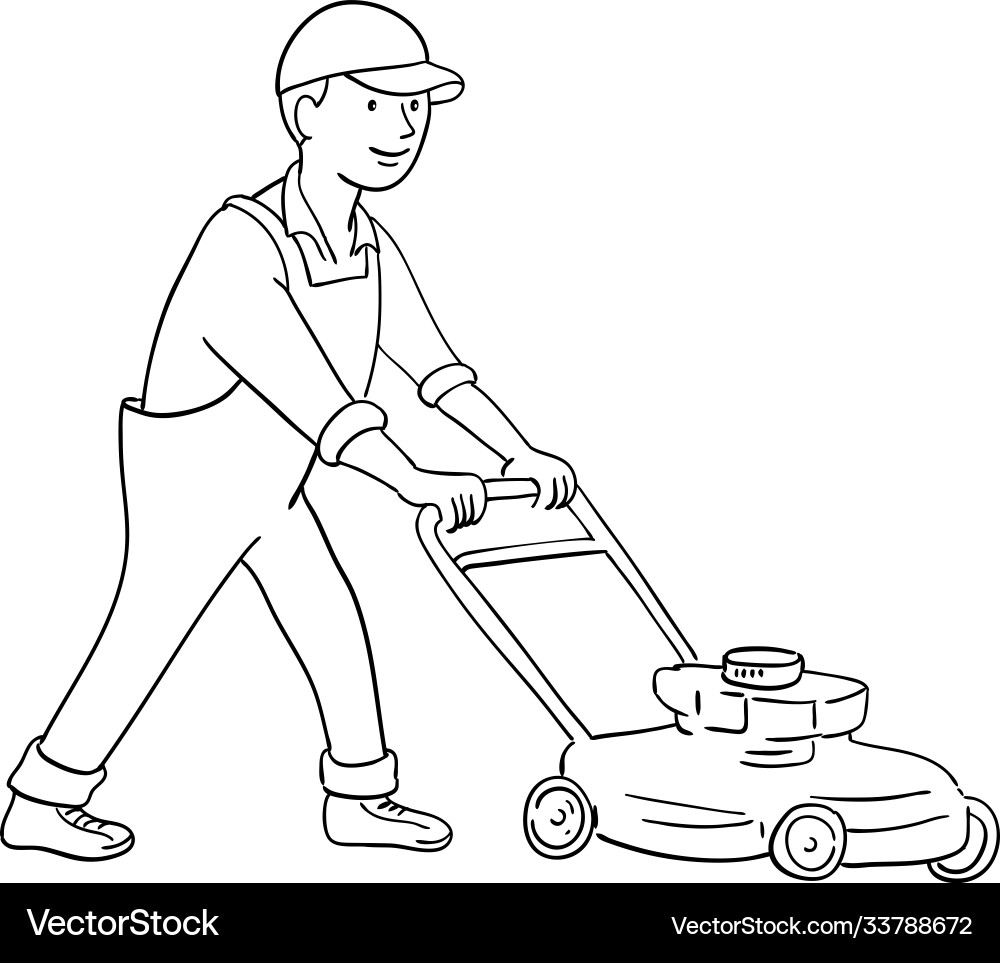 Mowing Lawn - Side View Cartoon vector image