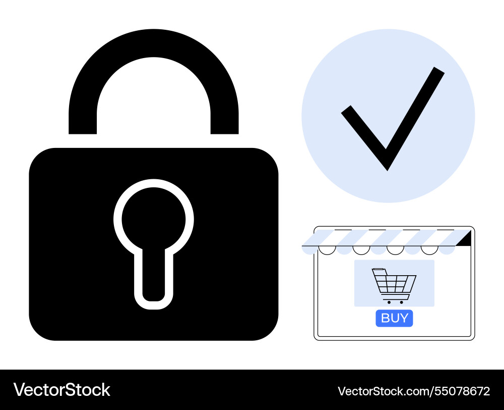 Secure online shopping icon with lock check mark Secure online shopping icon with lock check mark vector image