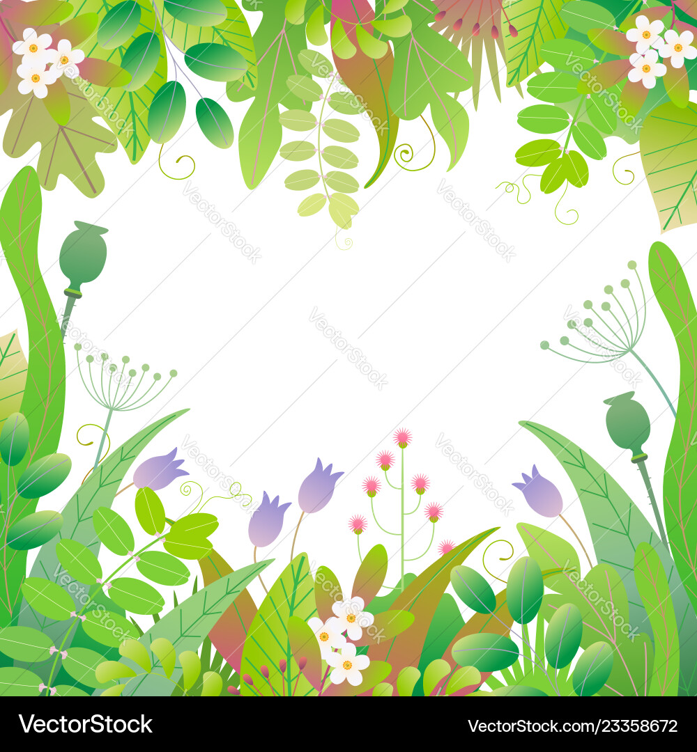 Spring floral frame with green plants Spring floral frame with green plants vector image