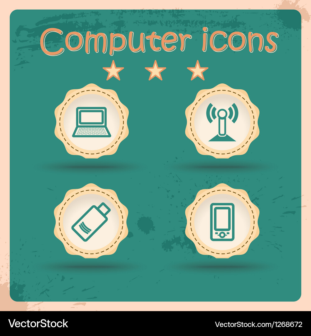 Vintage Computer Icons Set Vector Image