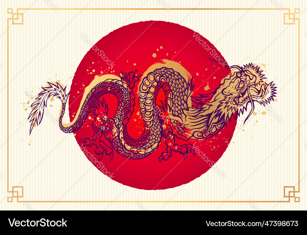 A golden chinese dragon tattoo vector image