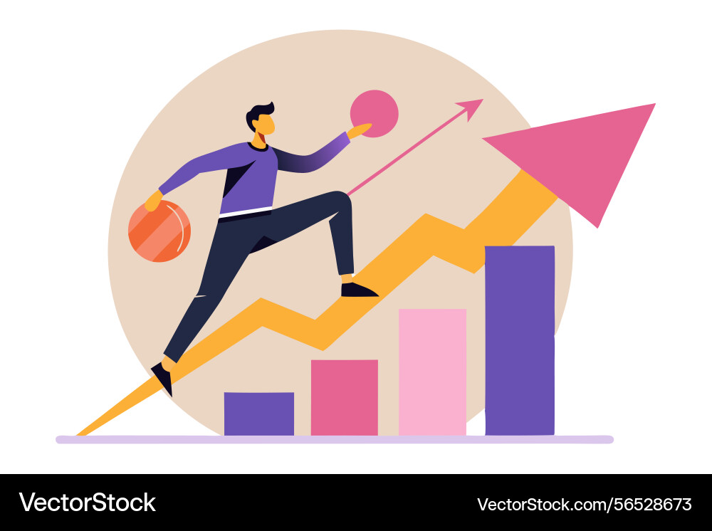 A man running upwards on graph bar depicting Vector Image