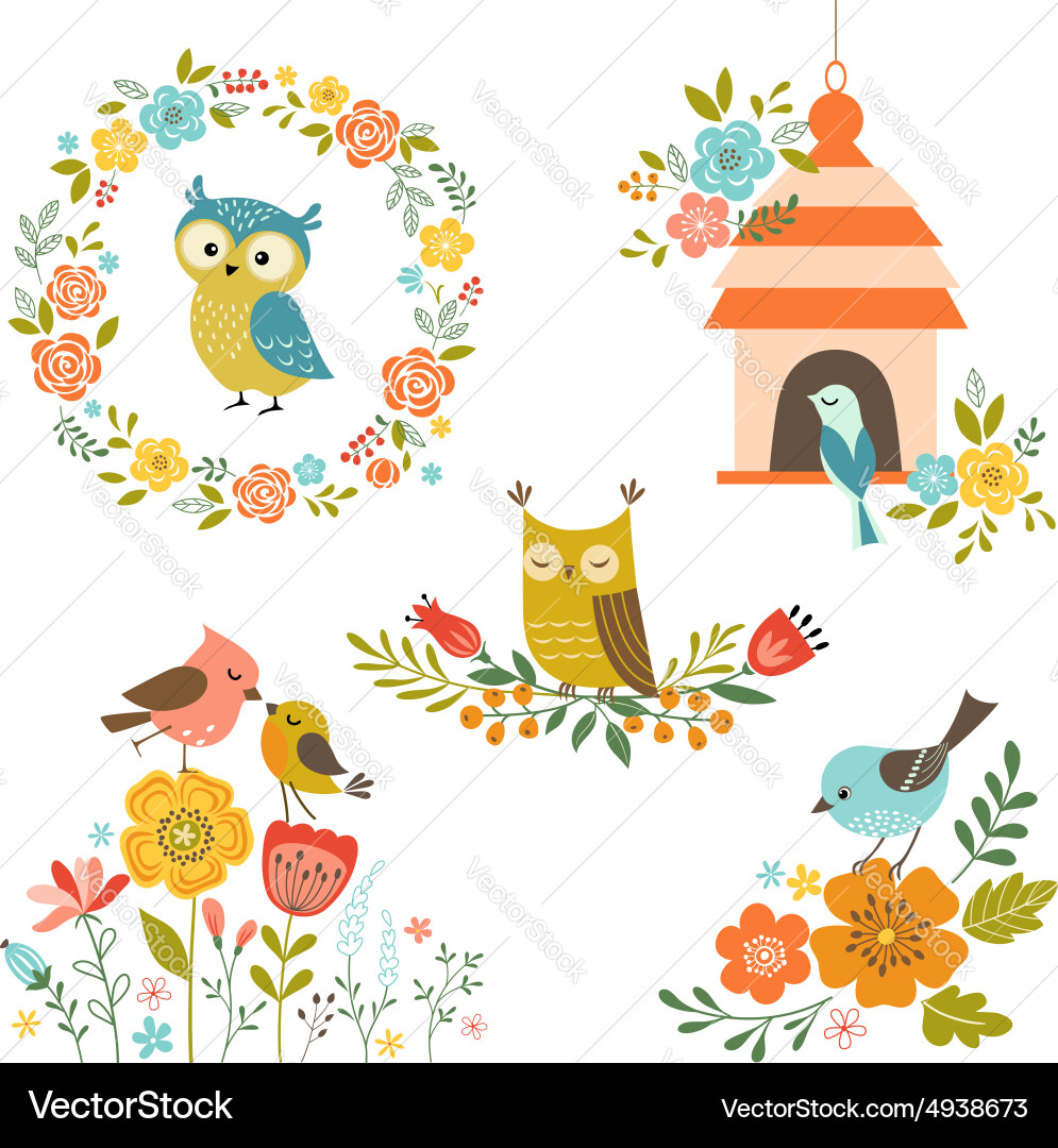 Charming Floral Birds Vector Image