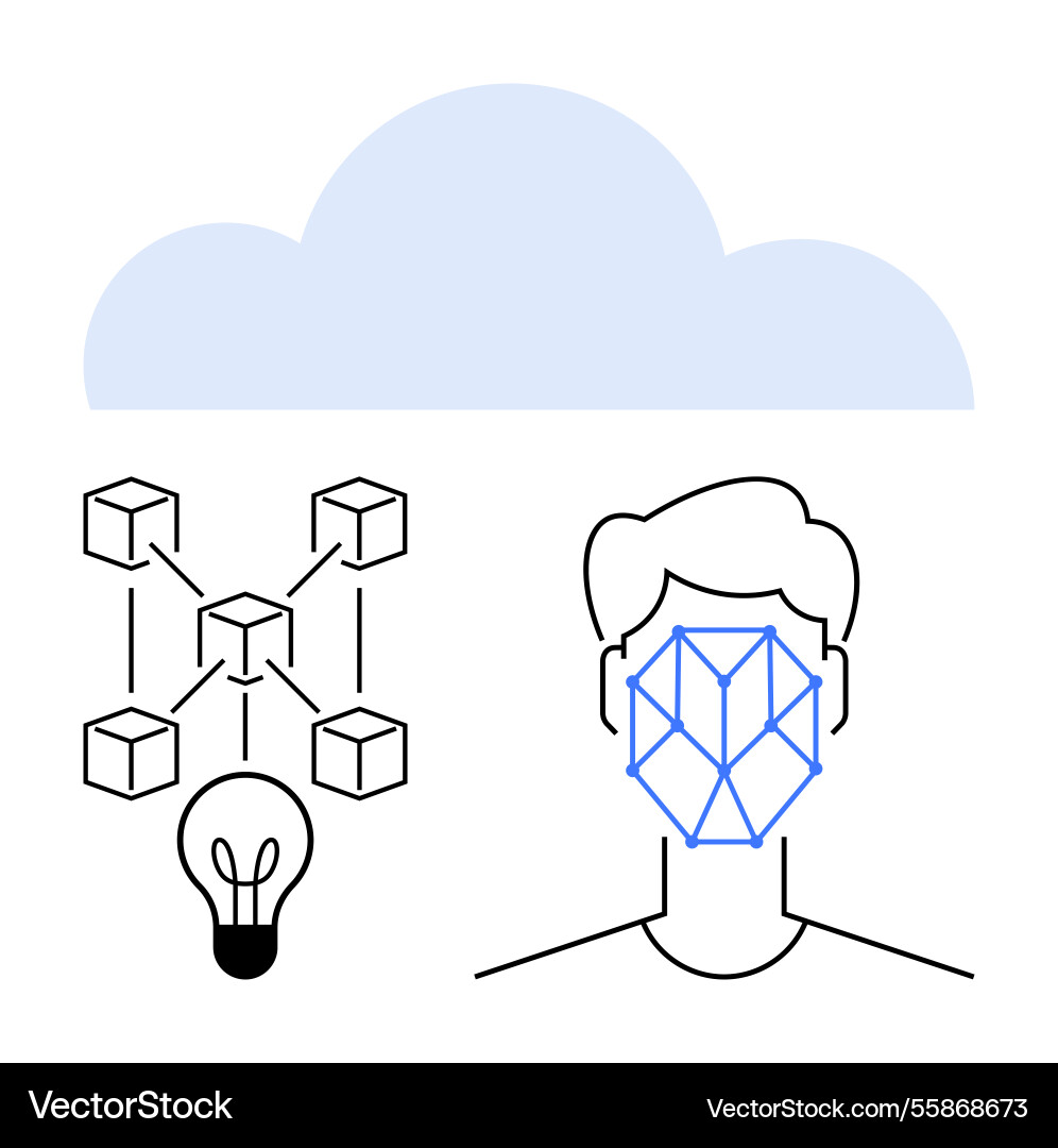 Cloud integration of blockchain ai facial vector image