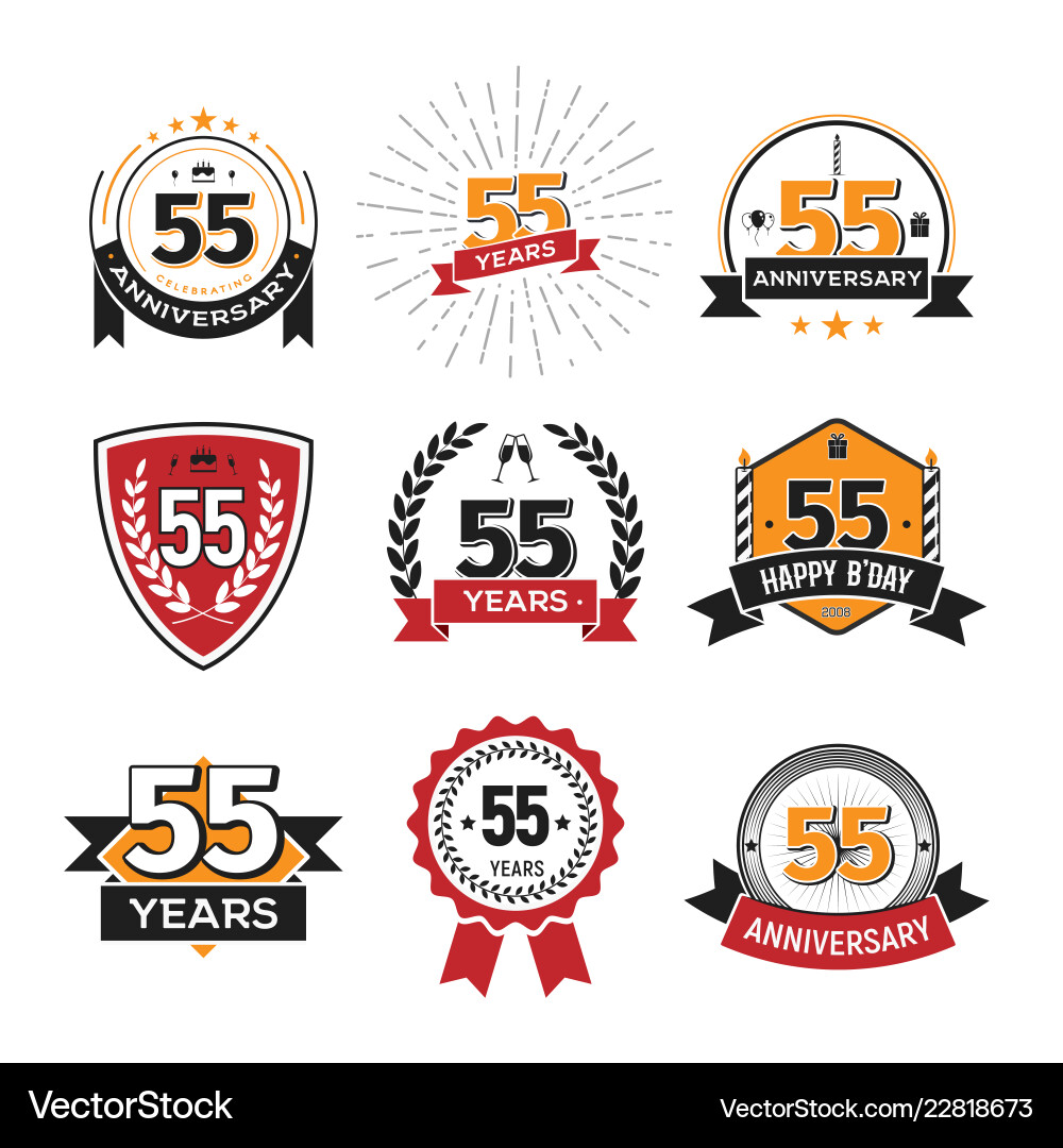 Collection of retro 55 th years anniversary logo Collection of retro 55 th years anniversary logo vector image