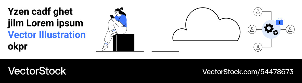 Frau lesen auf einem Bank Cloud Computing-Netzwerk Frau lesen auf einem Bank Cloud Computing-Netzwerk vektorbild