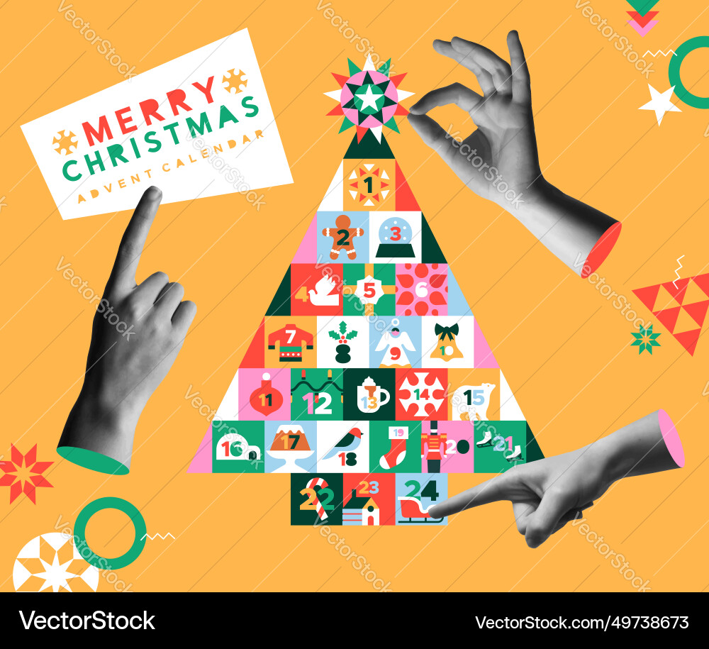 Retro Advent Calendar with Hands vector image