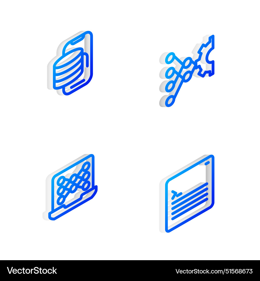 Set isometric line neural network cloud Set isometric line neural network cloud vector image