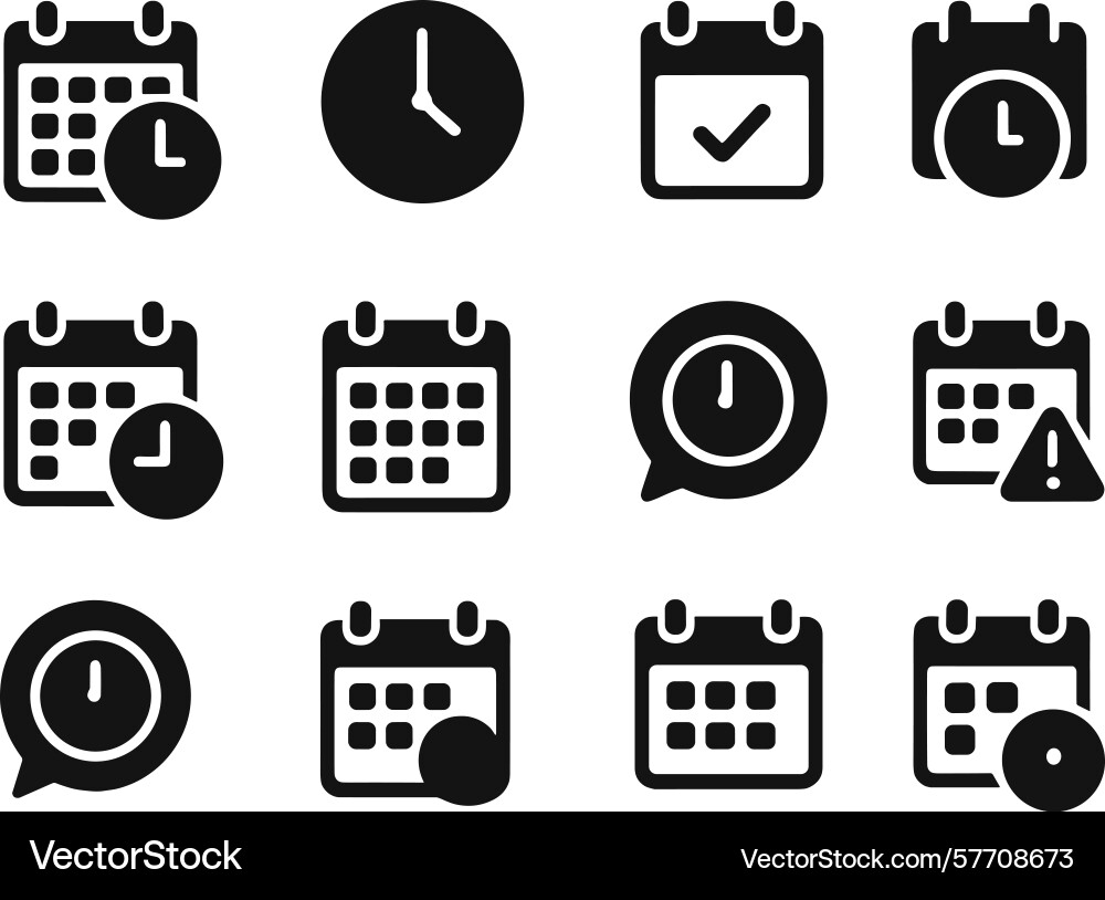Time and date icons collection for event planning Time and date icons collection for event planning vector image