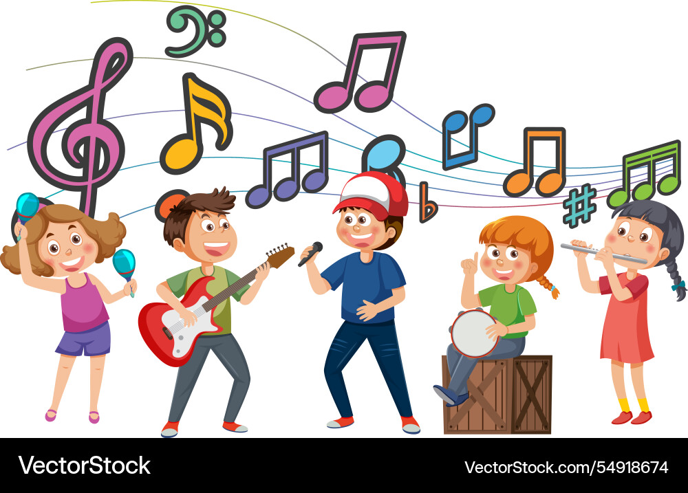 Children playing instruments with colorful Children playing instruments with colorful vector image
