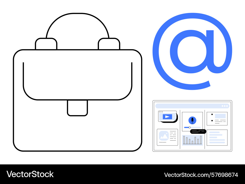Digital workspace concept with briefcase email Digital workspace concept with briefcase email Vector Image