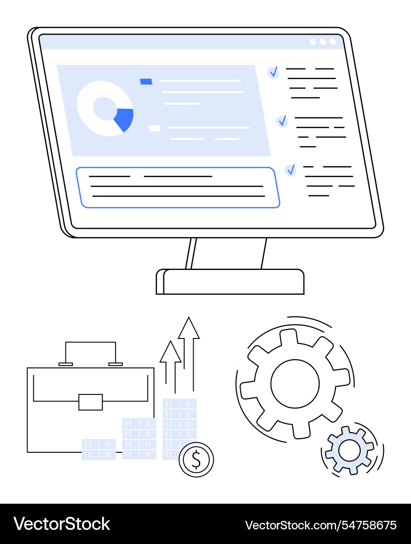 Computermonitor zur Anzeige von Analytik Dashboard Vektorbild