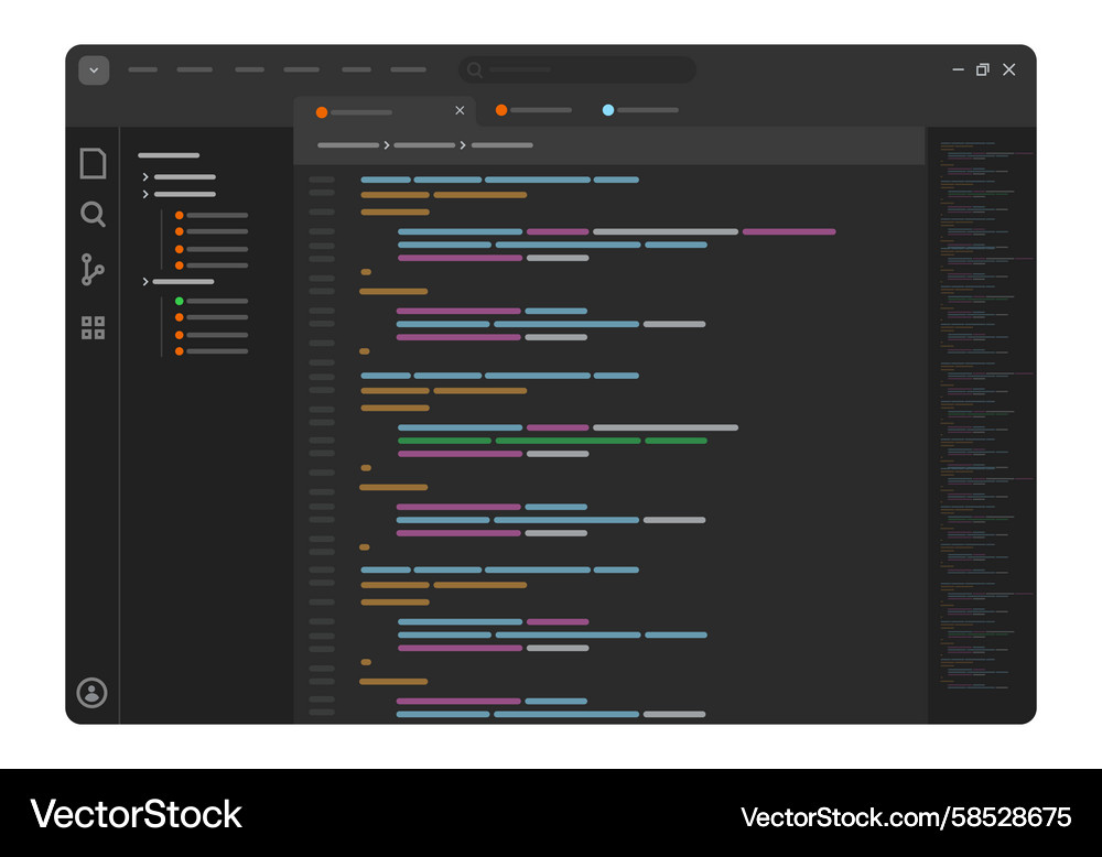 Dark Mode Code Editor Interface Vector Image