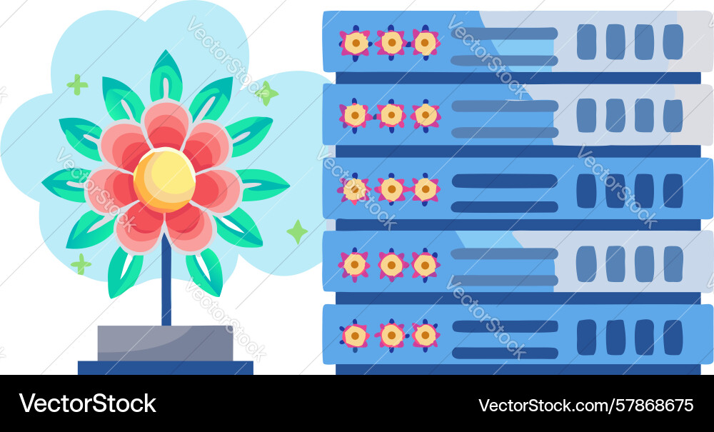 Data visualization on server rack with vibrant Vector Image