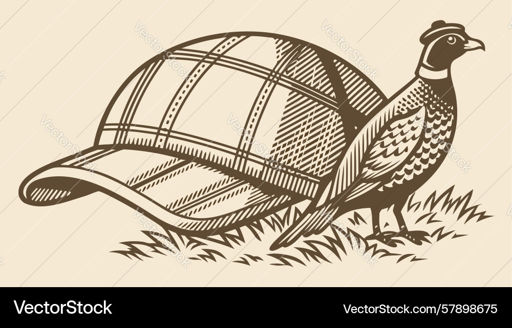 Hunting cap with feather and game bird design Vector Image