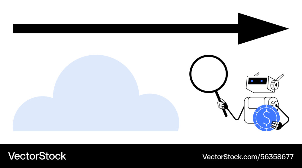 Ai robot analyzing cloud data with magnifying Ai robot analyzing cloud data with magnifying vector image