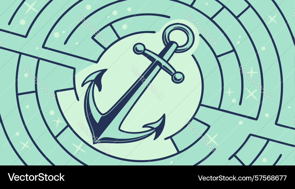 Anchor in circular maze with textured lines vector image