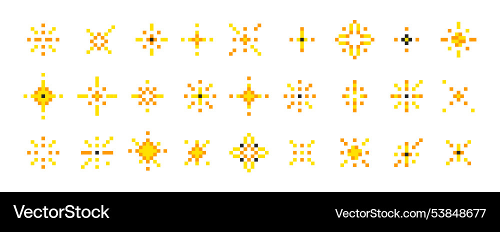 Pixel art glitter star icons sparkles Pixel art glitter star icons sparkles vector image