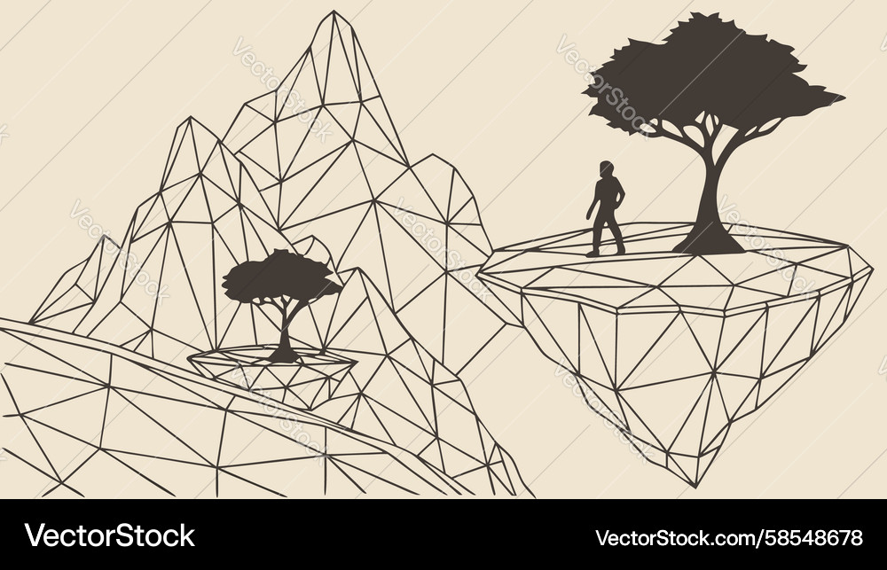 Abstract Floating Islands with Network Vector Image