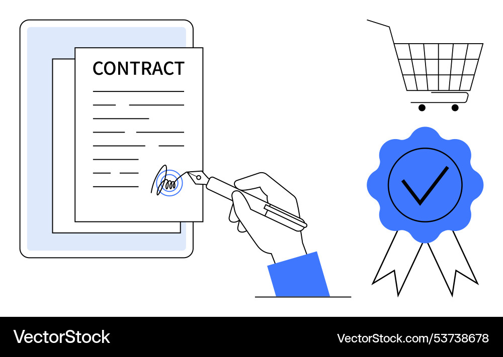 Contract signing with certificate approval Contract signing with certificate approval vector image