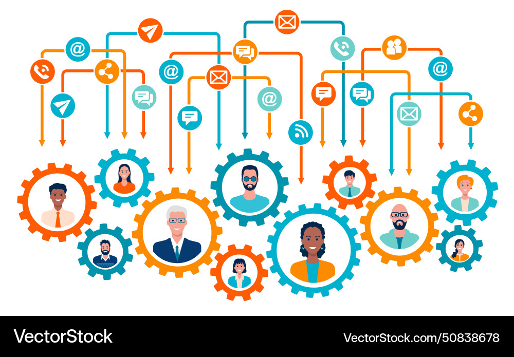 Multi colored connected gears within Vector Image