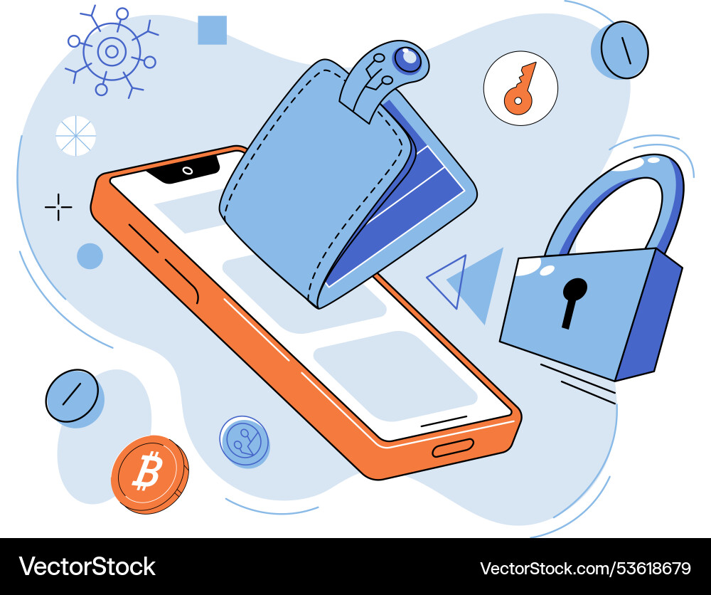 Cryptocurrency wallet with lock – Royalty-Free Vector | VectorStock