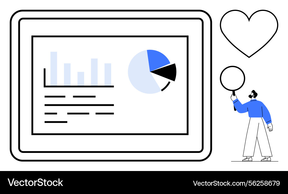 Data analytics dashboard with charts and person Data analytics dashboard with charts and person vector image