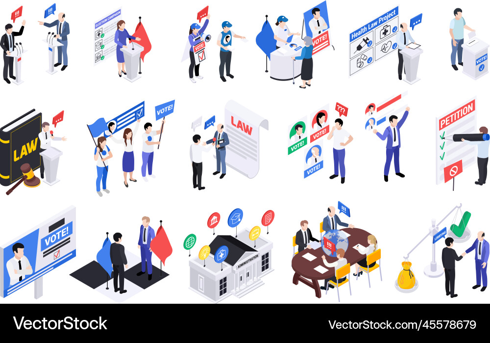 Isometric politicians lawmakers set Isometric politicians lawmakers set Vector Image