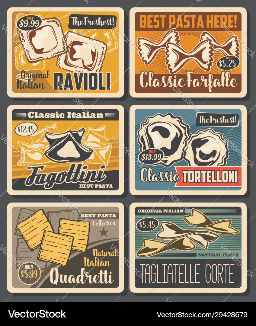 Italienische farfalle ravioli und macaroni pasta Italienische farfalle ravioli und macaroni pasta vektorbild