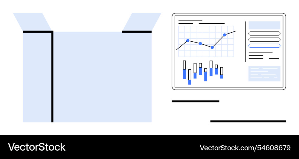 Opened box and data analytics dashboard Opened box and data analytics dashboard vector image