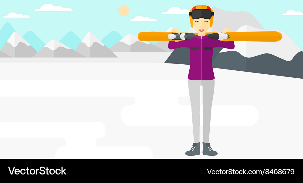 Woman holding skis Vector Image