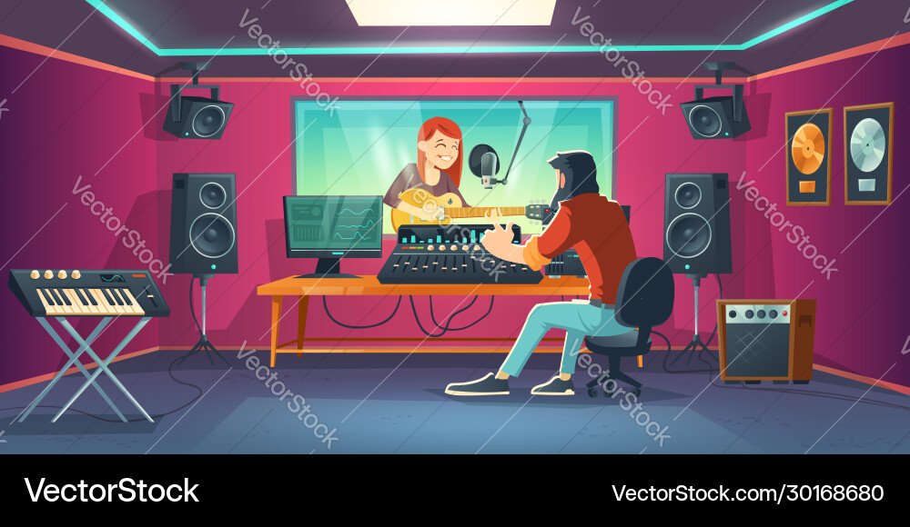 Singer in recording studio woman artist booth vector image