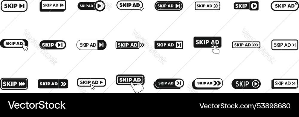 Skip ad icons set of buttons Skip ad icons set of buttons vector image